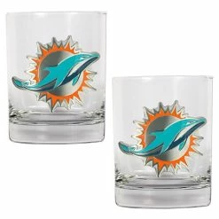Buy ✔️ Great-American-Products Cocktail Glasses NFL Miami Dolphins 2pc. 14oz. Rocks Glass Set 🛒