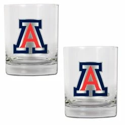 Outlet 🤩 Great-American-Products Cocktail Glasses NCAA Arizona Wildcats 2pc. Rocks Glass Set 🔔
