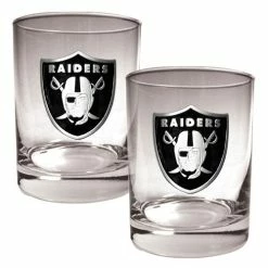 Promo 🤩 Great-American-Products Cocktail Glasses NFL Oakland Raiders 2pc. 14oz. Rocks Glass Set 👍
