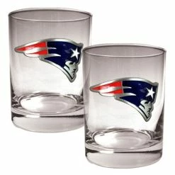 Hot Sale 🌟 Great-American-Products Cocktail Glasses NFL New England Patriots 2pc.14oz. Rocks Glass Set 🧨