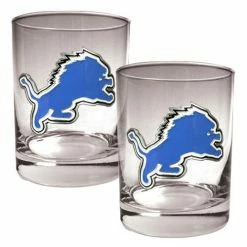 Discount 🧨 Great-American-Products Cocktail Glasses NFL Detroit Lions 2pc. 14oz. Rocks Glass Set ⌛