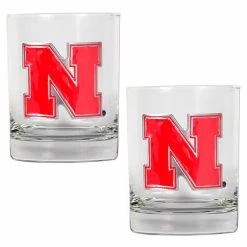 Hot Sale 🧨 Great-American-Products Cocktail Glasses NCAA Nebraska Cornhuskers 2pc. Rocks Glass Set 🥰