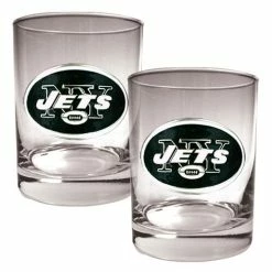 Hot Sale 🛒 Great-American-Products Cocktail Glasses NFL New York Jets 2pc. 14oz. Rocks Glass Set 🔥