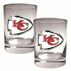 Hot Sale ❤️ Great-American-Products Cocktail Glasses NFL Kansas City Chiefs 2pc. 14oz. Rocks Glass Set 🤩