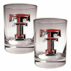 Promo 💯 Great-American-Products Cocktail Glasses NCAA Texas Tech Red Raiders 2pc. Rocks Glass Set 🌟
