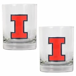 New 🤩 Great-American-Products Cocktail Glasses NCAA Illinois Fighting Illini 2pc. Rocks Glass Set 🎁