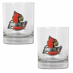 Deals 🎉 Great-American-Products Cocktail Glasses NCAA Louisville Cardinals 2pc. Rocks Glass Set 😍