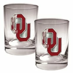 Outlet 💯 Great-American-Products Cocktail Glasses NCAA Oklahoma Sooners 2pc. Rocks Glass Set 🔔
