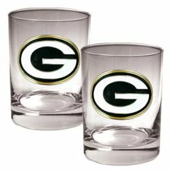 Promo 🌟 Great-American-Products Cocktail Glasses NFL Green Bay Packers 2pc. 14oz. Rocks Glass Set 🔔