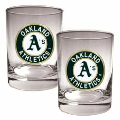 New 🔔 Great-American-Products Cocktail Glasses MLB Oakland Athletics 2pc. Rocks Glass Set 🔥