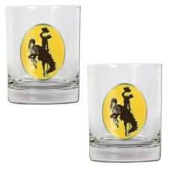 Brand new ⌛ Great-American-Products Cocktail Glasses NCAA Wyoming Cowboys 2pc. Rocks Glass Set 💯