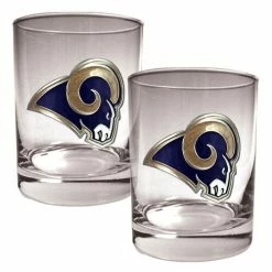 Promo ❤️ Great-American-Products Cocktail Glasses NFL Los Angeles Rams 2pc. 14oz. Rocks Glass Set 🤩