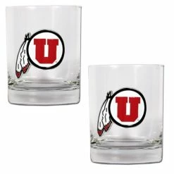 Flash Sale 💯 Great-American-Products Cocktail Glasses NCAA Utah Utes 2pc. Rocks Glass Set 😀