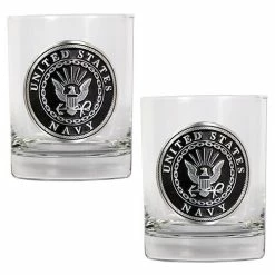 Cheap 🔥 Great-American-Products Cocktail Glasses U.S. Navy Silver Emblem Rocks Glass Set 😀
