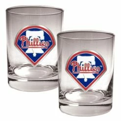 New 🔔 Great-American-Products Cocktail Glasses MLB Philadelphia Phillies 2pc. Rocks Glass Set 🌟