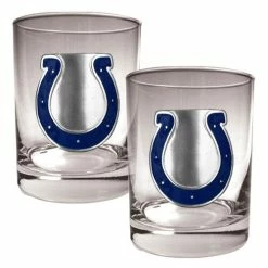 New 👏 Great-American-Products Cocktail Glasses NFL Indianapolis Colts 2pc. 14oz. Rocks Glass Set 😀